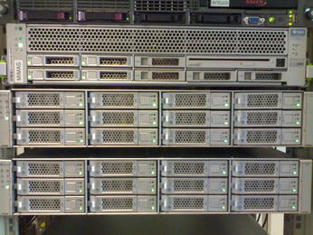 The disks and the server in the rack